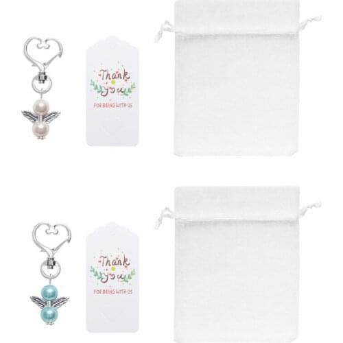 13MC 24Pcs Angel Favor Keychains Plus Organza Bags Plus Thank You Kraft Tags Guest Return Favors for Baby Shower Bridal Shower