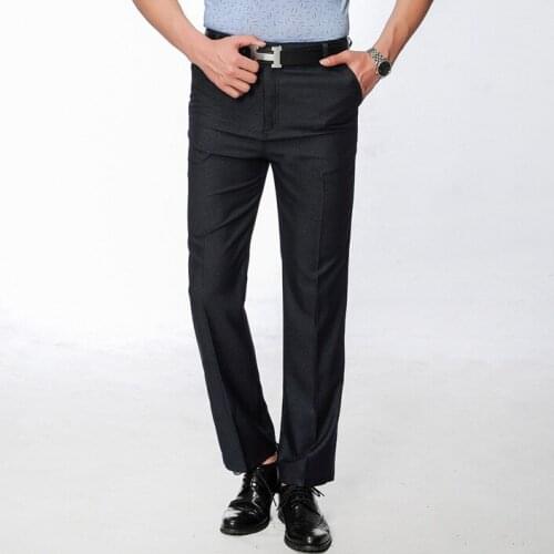 High Waist Anti Wrinkle Dress Pants Men Trousers Summer Thin Business Casual Mens Straight Trousers Middle-Aged Comfortable