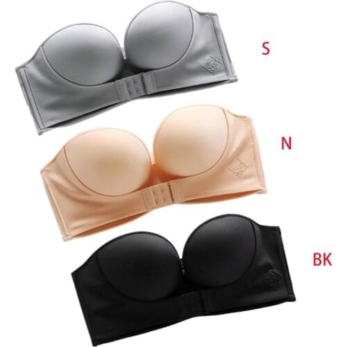 Womens Sexy Strapless Front Buckle Bra Invisible Push Up Underwear 3/4 Cup