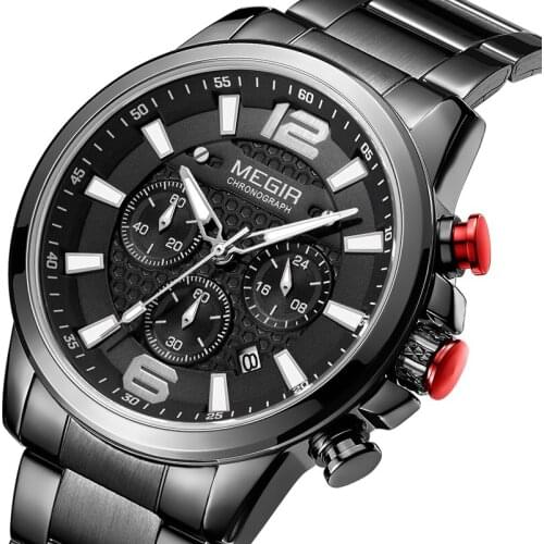 MEGIR Luxury Business Quartz Watch Men Brand Stainless Steel Chronograph Army Military Wrist Watch Clock Relogio Masculino Male