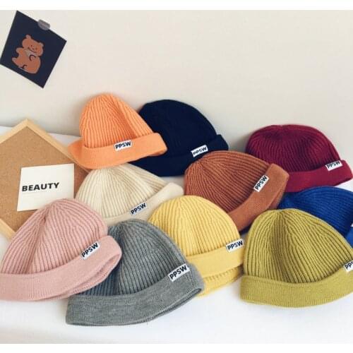Children plain letter Mark hat Soft Warm Knitted Baby Hats Cute Cozy Chunky Winter Infant Toddler Baby Beanies for Boys Girls