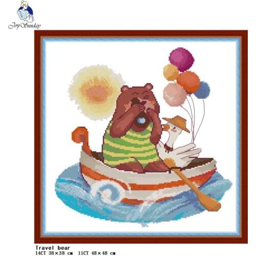 Travel bear counted and stamped cross stitch kit cartoon animal Aida 14ct 11ct DIY embroidery full set home decoration painting