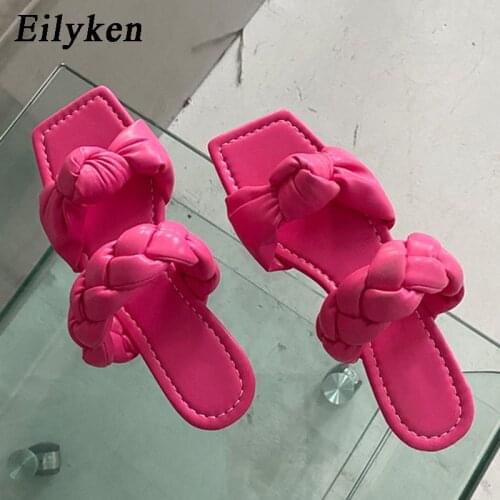 Eilyken New Fashion Candy color Square Peep Toe Shoe Casual Flat Slippers Outdoor Beach Sandals Women Mules Slides