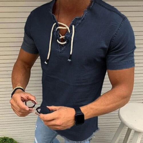 Fitness Sports Tops Long Sleeve Mens Shirt 2021 New Spring Summer Mens Clothing Denim Blue Short Sleeve T-Shirt Slim
