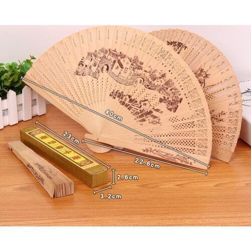 Engraved Wood Folding Hand Fan Wooden Fold Chinese Style Fans Wedding Party Gift Home Decor Lady Show Performance Tools
