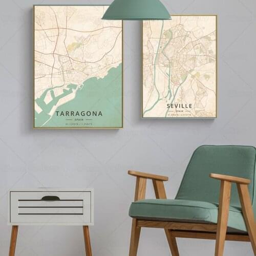 HD Gedruckt Map Tarrgona city map Seville city Leinwand Malerei Wand Kunst Poster wohnkultur