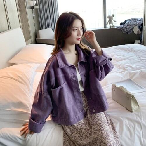 Women Plus Size Denim Jacket Spring Autumn Femme Short Coat Jean Jackets Casual Tops Purple Loose Outerwear Chaqueta Ropa Mujer
