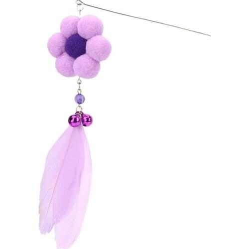 Legendog 1pc Fake Feather Cat Wand Toy Flower Pom Pom Bell Decor Kitten Interactive Toy Pet Wand Toy Pet Supplies Cat Favors
