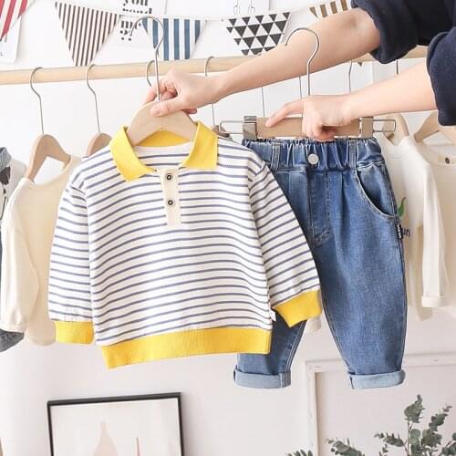 LISUNNY Baby Boys Girls Clothing Sets 2021 Spring Stripe T Shirt Jeans Toddler Infant Casual Clothes Children Kids Clothes