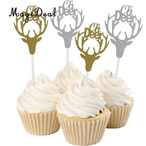 MagiDeal Non-Toxic10xGlitter Deer Cupcake Topper for Christmas Kid Party Festival Wedding Baby Shower Cake Food Pick Gold/Silver