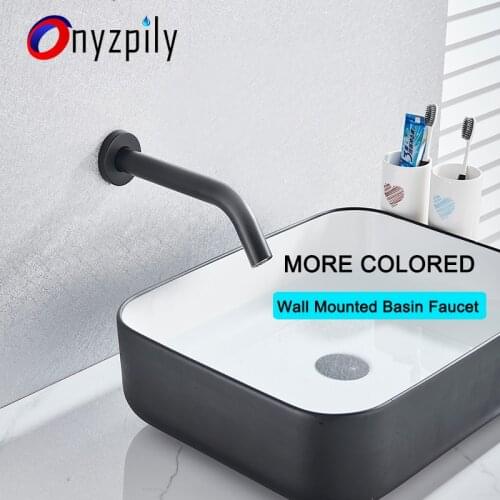 Onyzpily Matte Black Chrome Wall Mounted Basin Sense Faucets Single Cooling Hole Mixer Tap Basin Faucets For Bathroom Kitchen