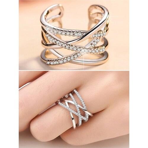 Fashion layered stackable AAA zircon diamonds gemstones rings for women rose gold &white silver color jewelry bijoux party gifts