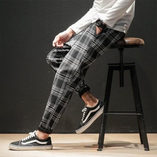 Mens Yellow Black Plaid Pants 2021 Spring Fashion Casual Straight Harem Pants Mens Korean Hip Hop Sweatpants Large Size 5XL