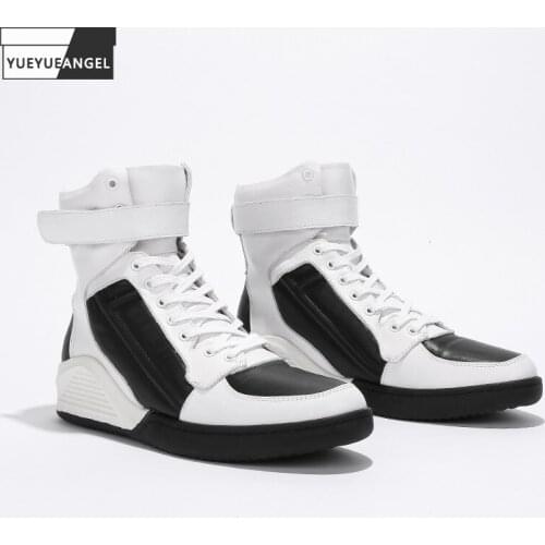 Fashion Men High Top Genuine Leather Sneakers Lace Up Thick Platform Work Shoes Colors Mixed Brand Trainers Casual Outside Shoes
