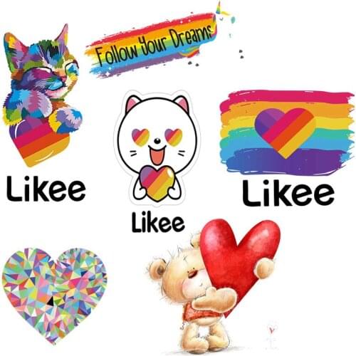 Heart Bear Cat Patches Heat Transfer On Clothes Printed Iron On Transfers For Clothing Likee Transfer Thermal Sticker Rainbow Pa