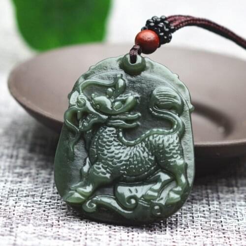 Wholesale Natural Green HETIAN Nephrite Pendant Carved Kirin Dragon Pendant Necklace Lucky Amulet Gift For Mens Jades Jewelry