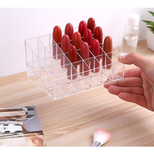 24 Grid Makeup Organizer Storage Box Lipstick Box Acrylic Lipstick Nail Polish Display Stand Holder Cosmetic Organizer Box