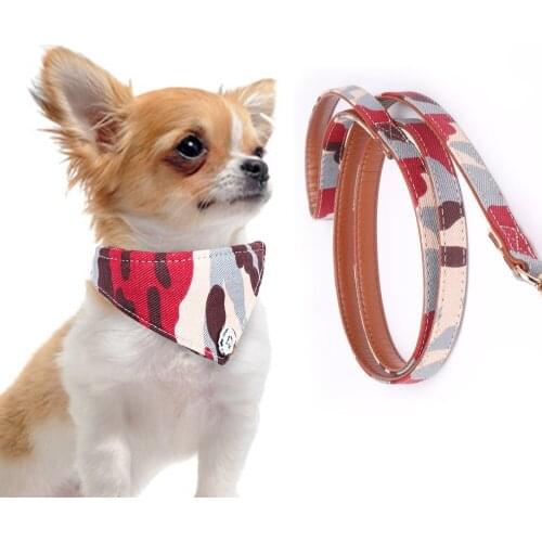 Dog Collar Camouflage Headscarf Soft Leather Dog Leash Cute Triangle Towel Cat Collar Pet Teacup Chihuahua Collar Belt Lead Pet