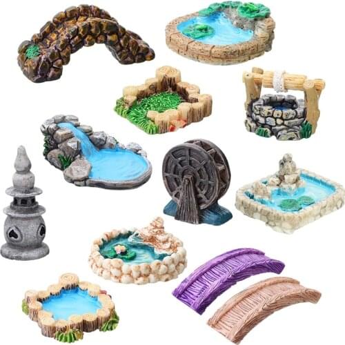 P8DE 12pcs Miniature Fairy Garden Accessories Micro Landscape Ornaments Pond Bridge