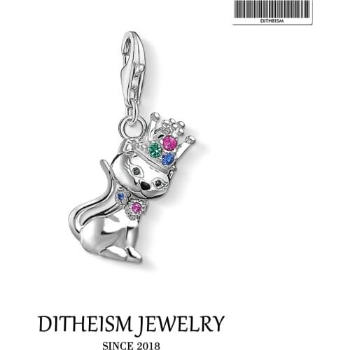 Cat with Crown Charm Pendant,2019 Fashion Jewelry 925 Sterling Silver Stylish Lovingly Gift For Women Men Fit Bracelet Necklace