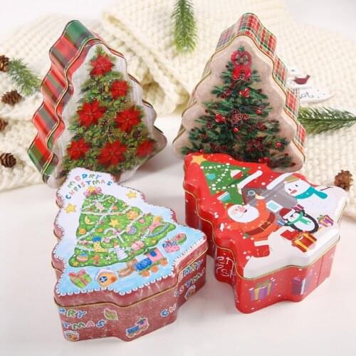 Practical Christmas Gift Box Christmas Tree Metal Tin Case Container Candy Gift Holder Box Christmas Atmosphere Decor