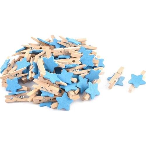 NEW Card Photo Clothespin Pegs Star Crafts Mini Wooden Clip 50pcs Blue