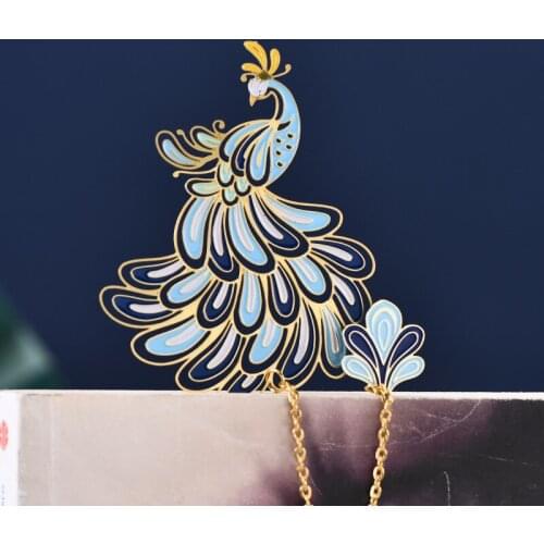 Hollow metal peacock bookmarks for books Chinese style colored brass bookmark souvenirs teacher literary retro student supplies