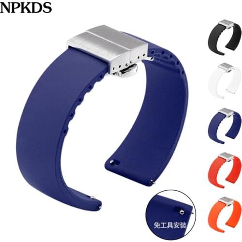 Quick Release Rubber Straps Watchband High Quality Butterfly Buckle Bracelet Band Strap Accessories 14mm 16mm 18mm 20mm 22mm