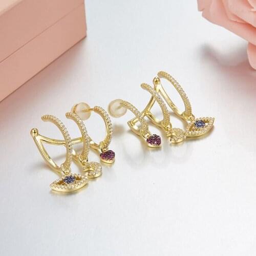SOELLE Luxury 925 Sterling Silver Gold Color Evil Eye Heart Moon Earrings Micro Cubic Zircon Stones CZ Women ETE collection