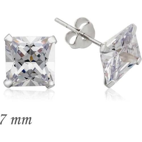 Tevuli 925 Sterling Silver Square Solitaire Zircon Earrings-7mm
