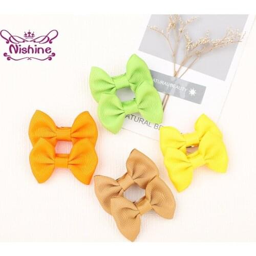 Nishine 10pcs/lot 1.8 Inches Grosgrain Ribbon Bowknot Baby Bang Hairpins Candy Color Infant Hair Clip Birthday Gifts Photo Props