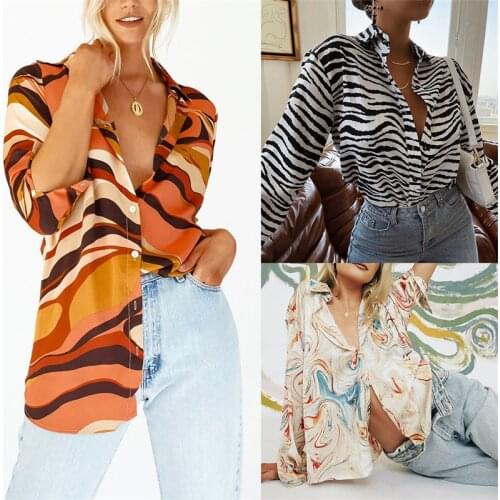 Hirigin Autumn Women Long Shirts Abstract Zebra Print Long Sleeve Lapel Loose Button Down Ladies Casual Long Shirts Tops 2021