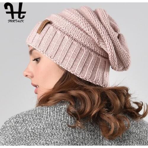 FURTALK Beanie Hat Women Winter Knitted Hat Female Wool Soft Warm Skullies Cap Winter Slouchy Beanie Cap for Girls Autumn 2019