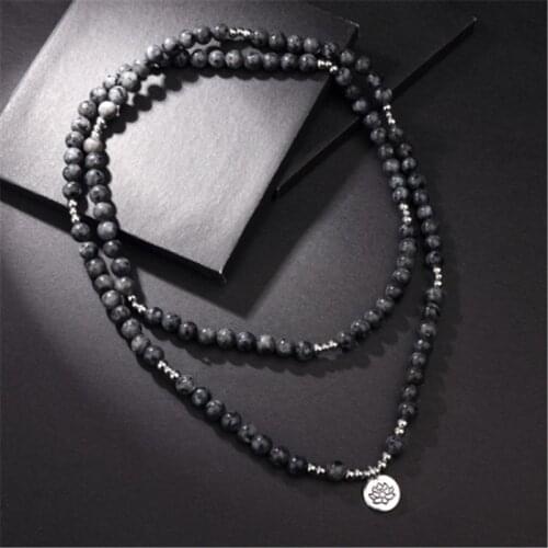 Yoga Mala Bracelets “Buddha Lotus life Tree OM”of 108 pearls in Natural Labradorite Stone Rosary Bracelet For Women Men Jewelry