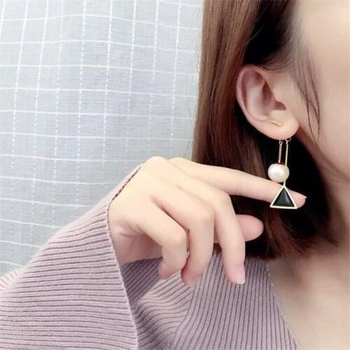 New Fashion Personality Geometric Triangle Earrings Simulated Pearl Stud Earrings For Women Crystal Drop Tassel Jewelry