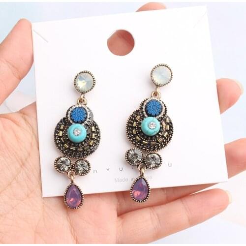LUBOV Korean Vintage Luxury Colorful Cystal Drop Earrings For Women Girls Elegant Pearl Beads Drop Water Pendientes Jewelry