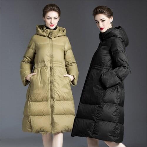 Female 90 white duck down coat thickened plus size down jacket women 2020 winter new loose mid-length large swing down jackets