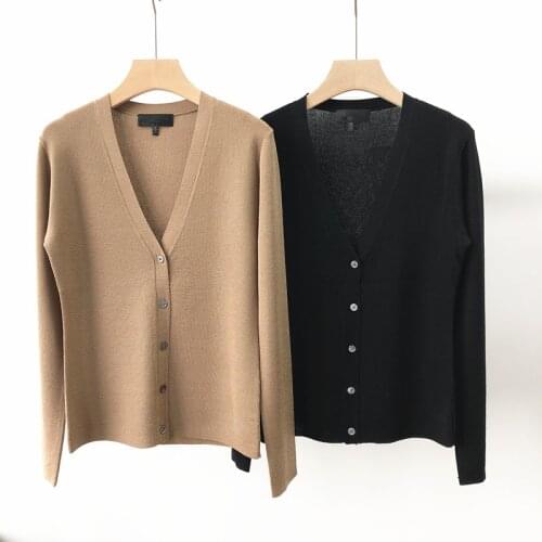 Women Sweater 2021 Autumn New Cardigan Single-breasted V-neck Long-sleeved Stretch Mulberry Silk Knitted Sweater Women