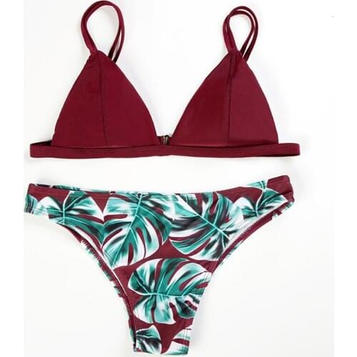 Women Sexy Bikini Leaf Printed Two Piece Split Bikini Set For Summer Beach Swimsuit Bathing Suit Swimwear Bikinis Set