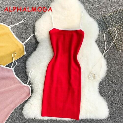 ALPHALMODA 2019 Summer Ladies Sheath Knit Dress Sleeveless Pullovers Stretchy Wrap Hip Solid Knitting Vestidos