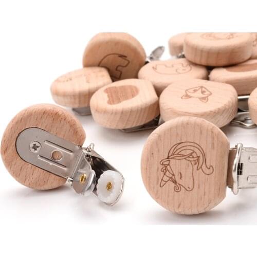 1Pcs 5 Lovely Style Beech Wooden Clip Cartoon Animal Pattern Sucker Pacifier Chain for Baby Teether Dummy Clip Accessories