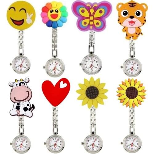 10pcs/lot Lovely 3D Animal Cartoon Women Mens Nurse Doctor Pocket Watches Medical Clip Hang Watches Brooch Badge Gift Clock