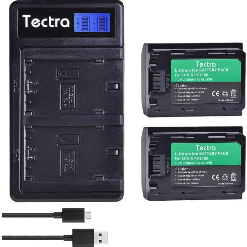 2PCS 2280mAh NP-FZ100 NPFZ100 NP FZ100 Battery+LCD Dual USB Charger for Sony NP-FZ100, BC-QZ1, Sony a9, a7R III, a7 III, ILCE-9