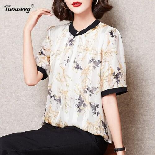 2021 New Summer Middle Aaged Women Korean Chiffon O-Neck Blouse Tops Female Flower Print Fashion Loose Plus Size 5xl Shirt