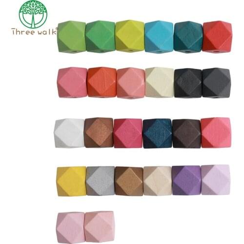 20mm DIY Wooden Beads Rainbow Color Geometric Wooden Beads Baby Teething Jewelry Making 50pcs/lot