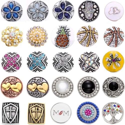 5pcs/lot Snap Jewelry Fashion Rhinestone Flower Cross 18mm Snap Buttons Jewelry Fit Leather Snap Button Bracelet