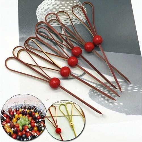 50Pcs 9/12cm Cut-Shaped String Fancy Creative Bamboo Sign Fruit Skewer Cocktail Fork Fruit Wood Appetizing Toothpicks Fruit