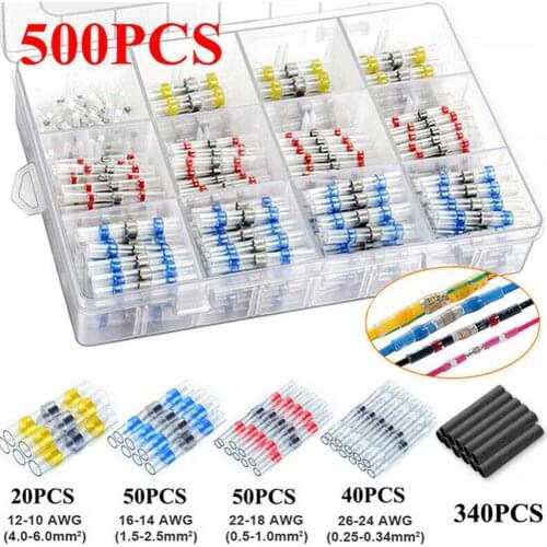 500Pcs/Set Solder Seal Wire Connectors - Heat Shrink Solder Butt Connectors - Solder Connector Kit - Automotive Marine Insulated