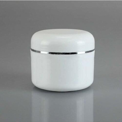 Wholesale 200G round white Cream Jar with inner lid with silver line,plastic jar,mask cream Bottle,Cosmetic Jar 50 PCS/LOT