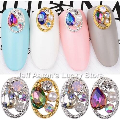10PCS Beauty Glitter Nails Charms Jewelry Accessories Metal 3D Nail Art Decoration Rhinestones Pearl Hollow Oval New Arrivals